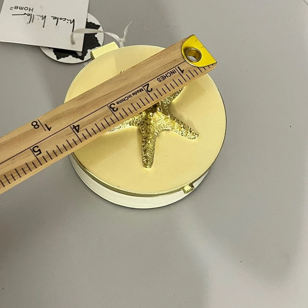 Nicole Miller Trinket Box Home  Yellow Gold Starfish Coastal Mirror Jewelry Case